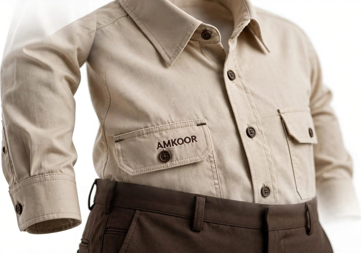Corporate Uniform — Beige Shirt + Dark Brown Trousers